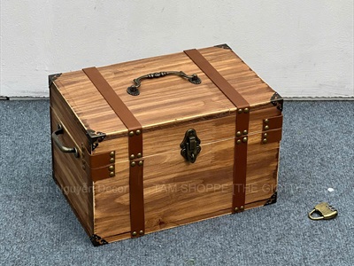 Rương gỗ viền da đinh tán 3 quai [03 Màu - Tặng ổ khóa] KT30x20x18cm RUONG-GO-04